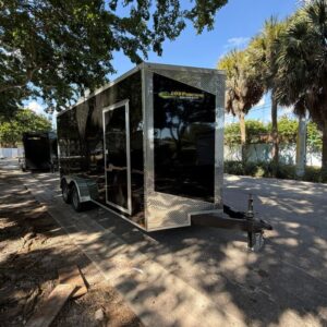 2026 Hook & Line 7 x 16 Enclosed Cargo Trailer | 7,000 lb GVWR | Black, Radial Tires, Ramp Door